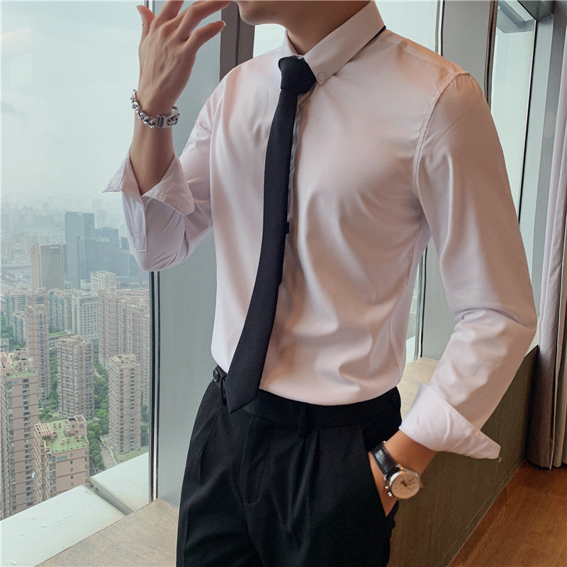 2023 Autumn Youth Solid Color Slim Shirt Men's Long Sleeve Business Casual Shirt CS23-P30