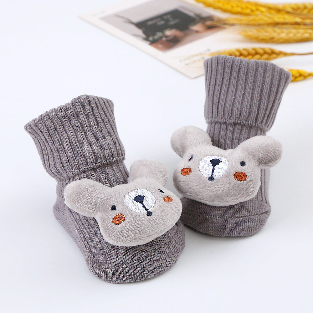 2023 new double needle cute cartoon doll socks baby mid-tube socks children's glue floor socks non-slip INS