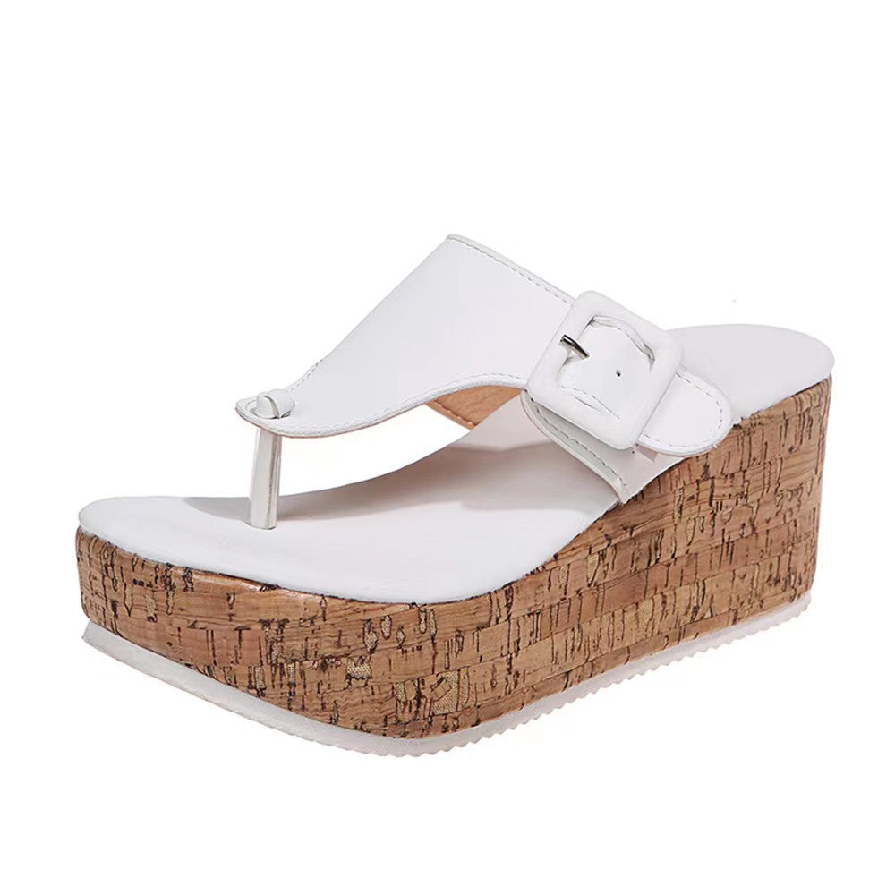 2023 summer new women's shoes foreign trade large size wish independent station wedge women's buckle sandals in stock