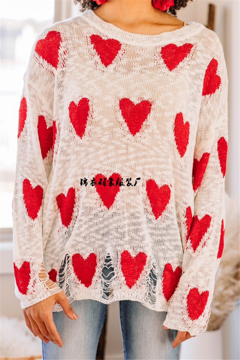 2022 autumn and winter new products European and American foreign trade cross-border women's clothing love fashion INS knitted sweaters women's one-piece drop shipping