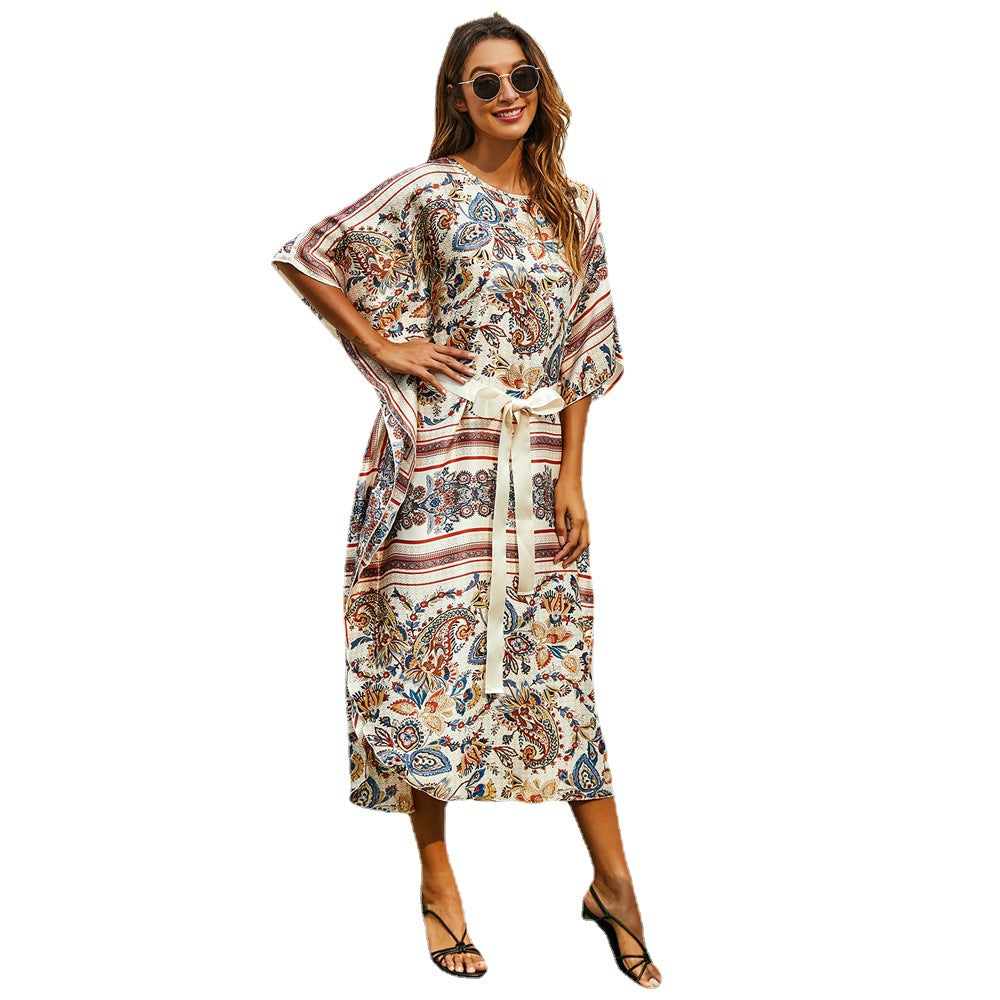 2022 cross-border spring and summer new long skirt Middle East Muslim robe European and American wish seaside holiday print dress