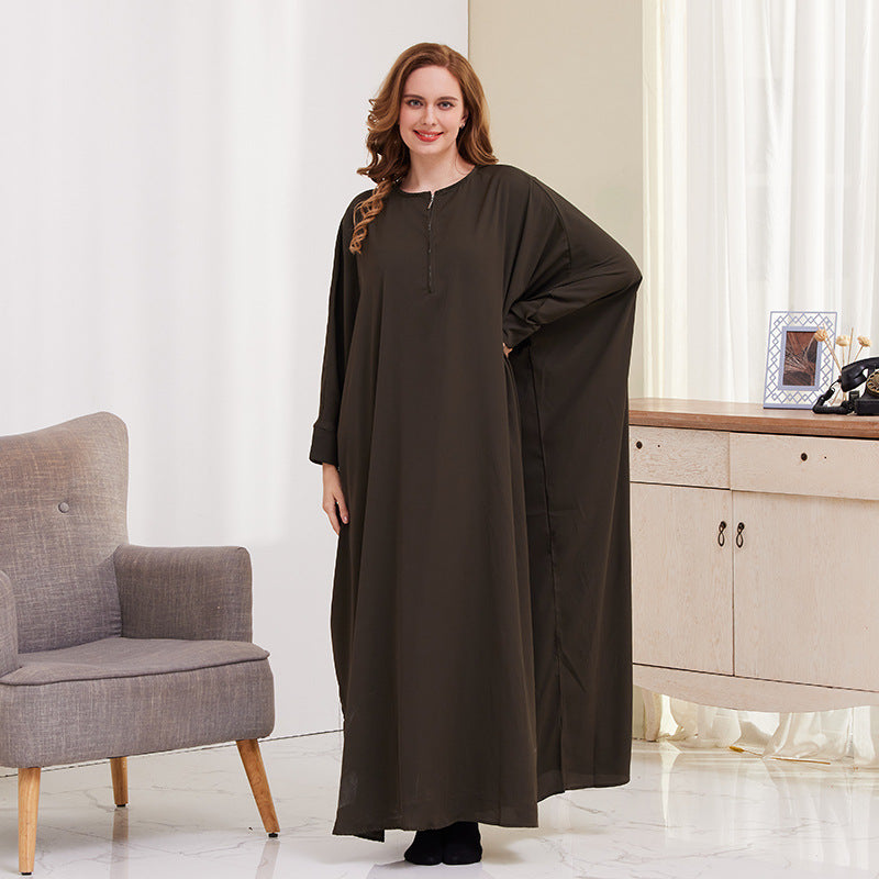 XG2056 AliExpress Big Swing Solid Color Bat Sleeve Robe Muslim Dress