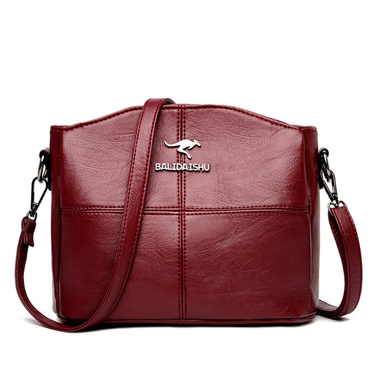 2024 new cross-border Korean version of the shoulder bag soft leather versatile large capacity embroidery middle-aged lady mother messenger bag