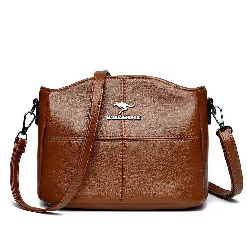 2024 new cross-border Korean version of the shoulder bag soft leather versatile large capacity embroidery middle-aged lady mother messenger bag