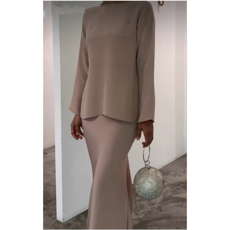 2023 summer Middle East, Europe, America, cross-border foreign trade, new pure color temperament, all-match pearl mopping dress suit for women