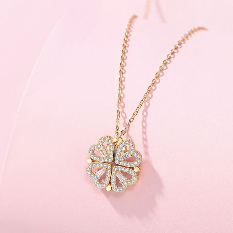 2021 New Necklace Women's Clavicle Chain Douyin One More Wearing Small Love Diamonds Four-leaf Clover Live Streaming with Goods Cross-border