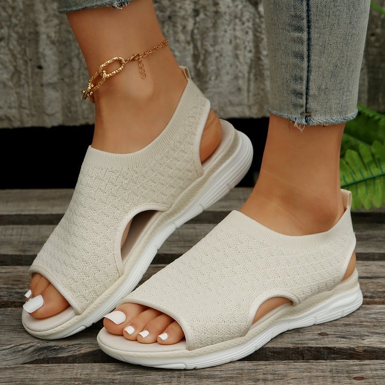 2023 new foreign trade large size flying woven thick bottom casual sandals European and American cross-border fish mouth breathable summer sports sandals