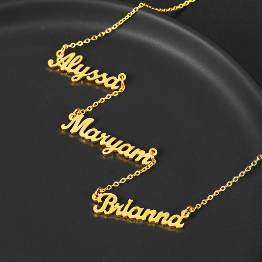 [Cross-border supply] Multiple name stainless steel name necklace family members English name combination necklace