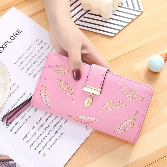 2023 New Korean Style Women's Wallet Long Fashion Clutch Hollow Leaf Zipper Buckle Wallet Women's Bag