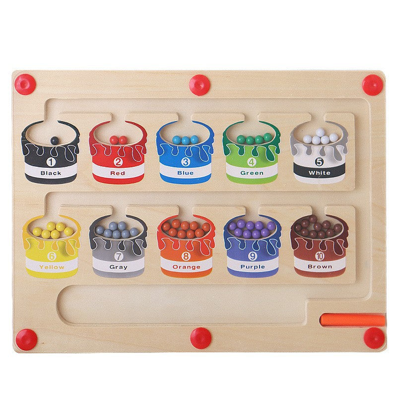 Wooden children's magnetic pen cognitive early education maze digital color classification counting board ball educational toys