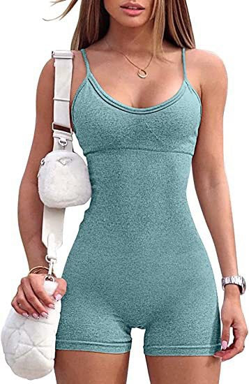 2023 European and American cross-border Amazon women's yoga jumpsuit thin shoulder strap waist jumpsuit sports jumpsuit