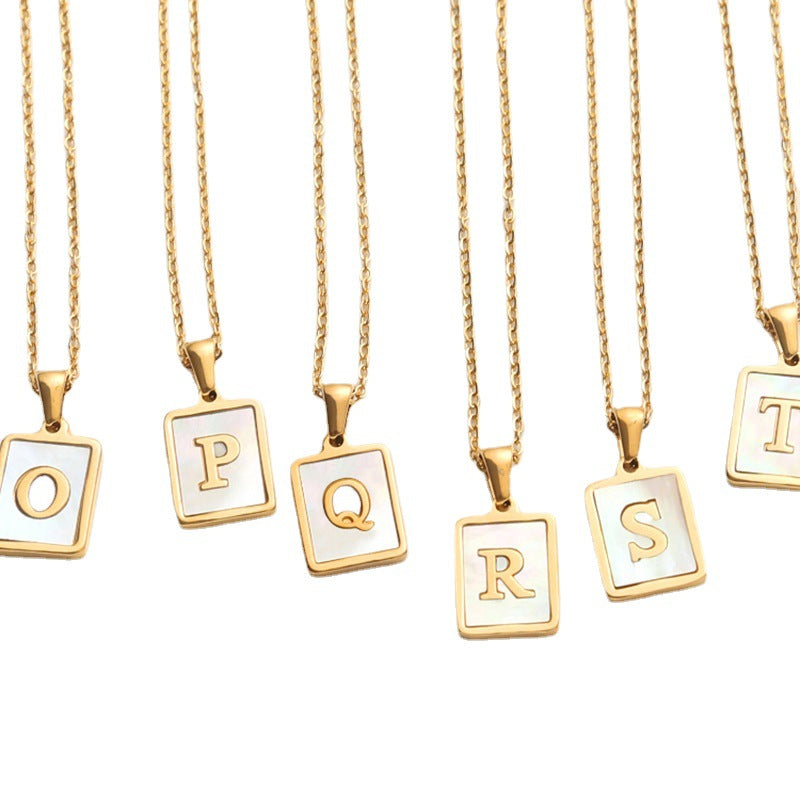 2022 European and American cross-border square 18K gold jewelry necklace female letter pendant titanium steel shell 26 letter necklace