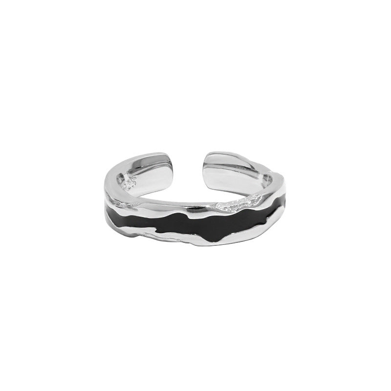 829 Korean version of ins niche design sense minimalist irregular glaze texture S925 sterling silver open ring female