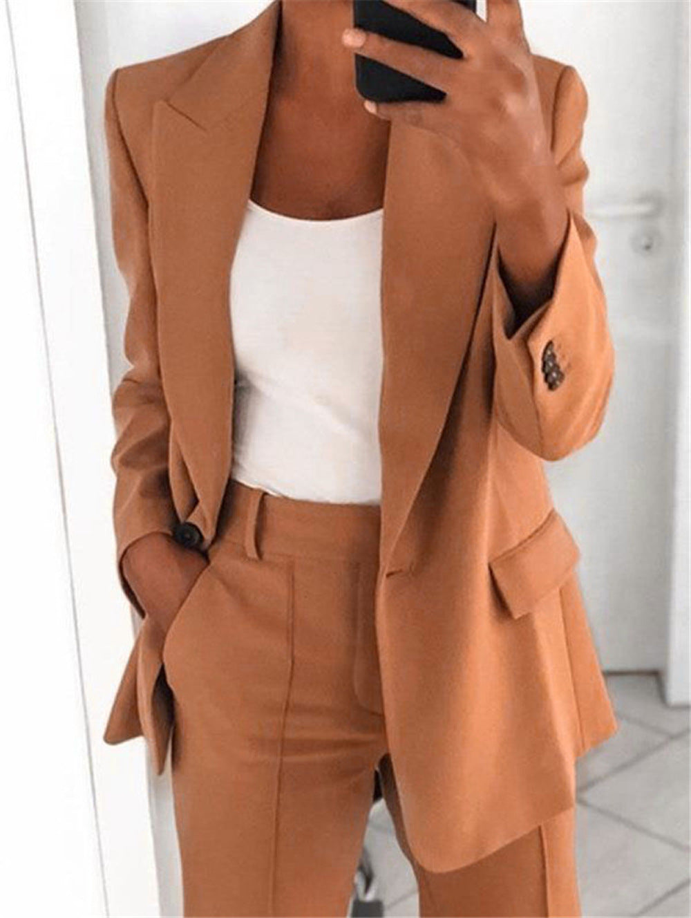 wish Amazon 2022 autumn and winter new European and American fashion lapel slim cardigan temperament solid color suit jacket women