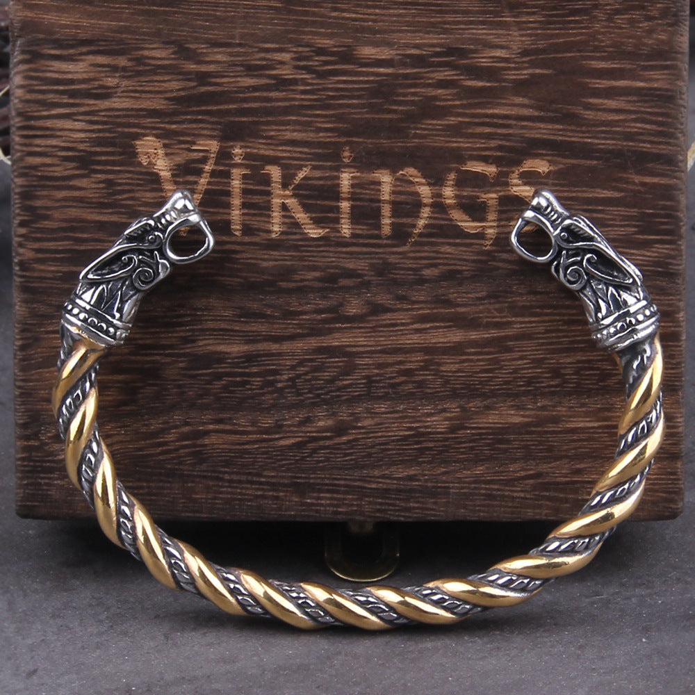 Amazon AliExpress Explosive Viking Legend Odin Wolf Head Bracelet Titanium Steel Hand Jewelry European and American Popular Jewelry Wholesale