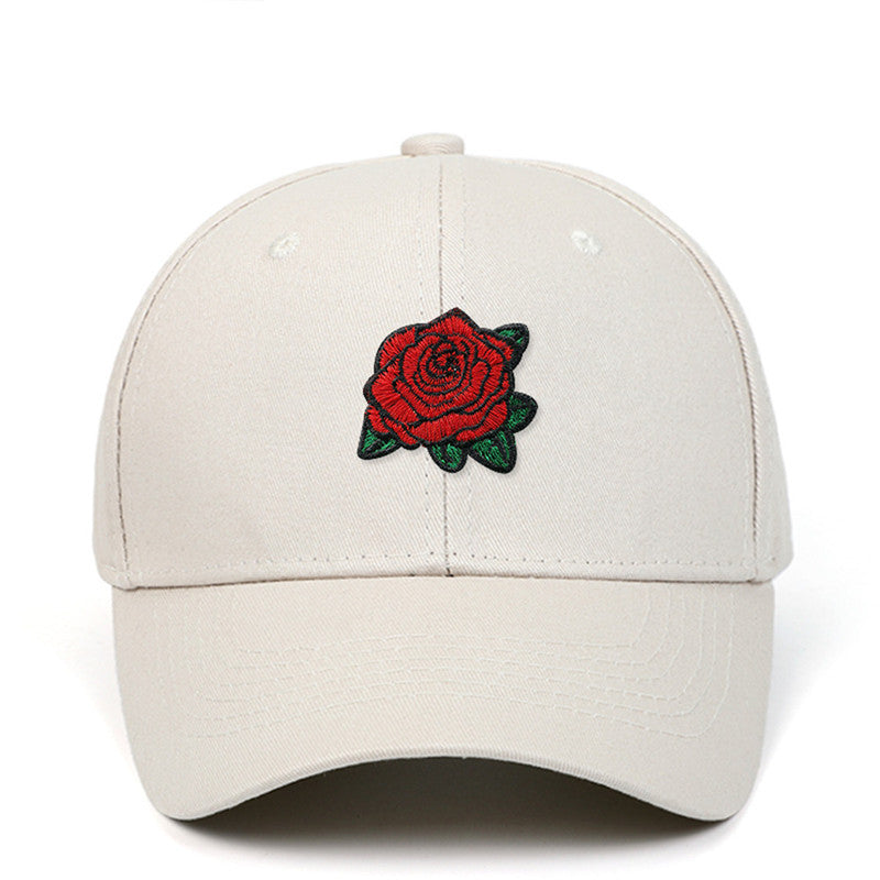 Amazon AliExpress New Rose Embroidered Baseball Cap Pure Cotton Hard Top Baseball Cap Outdoor Leisure Sun Hat