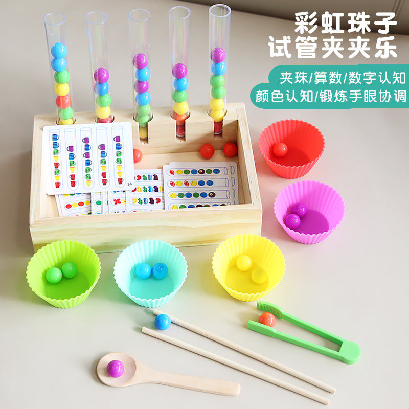 Wooden children's bead puzzle game clip clip fun training baby eating hand-eye coordination early childhood education toys