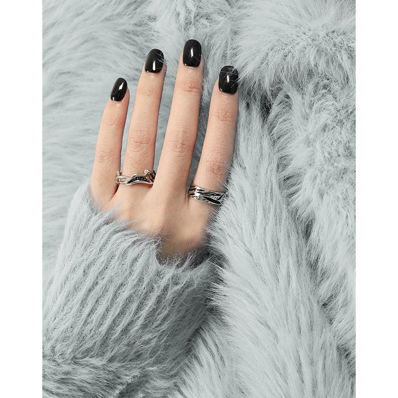 1807 original niche design simple personality all-match black dripping glaze texture S925 sterling silver open ring female