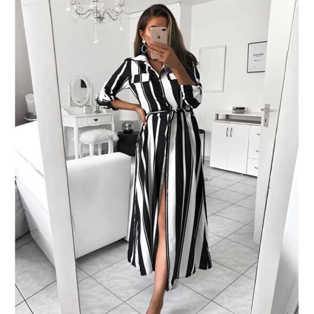 AliExpress autumn and winter new striped long-sleeved strappy dress