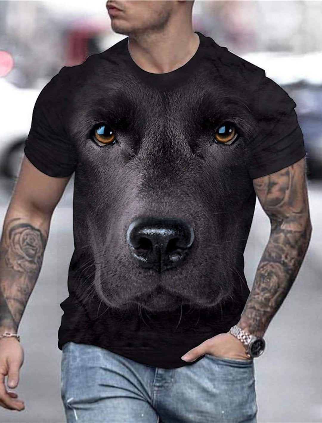 2023 new men's clothing casual digital printing trend T-shirt cross-border horror face digital printing 3DT T-shirt