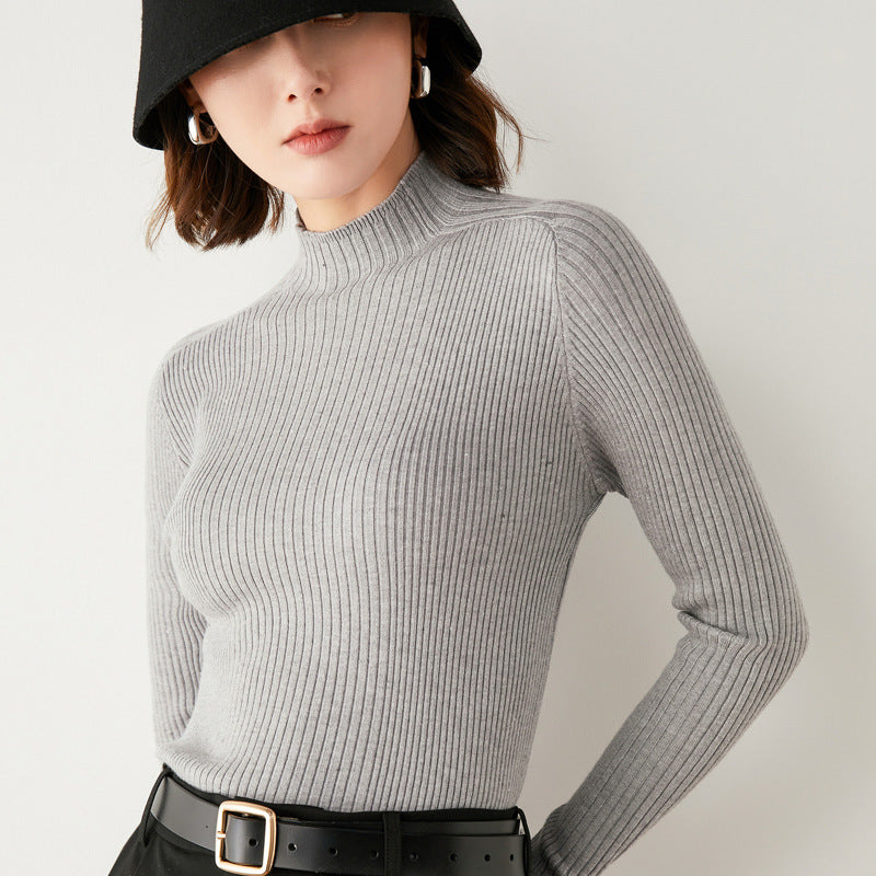 2024 autumn and winter knitted sweater half turtleneck drawstring slim wool bottoming sweater women's foreign trade one piece dropshipping