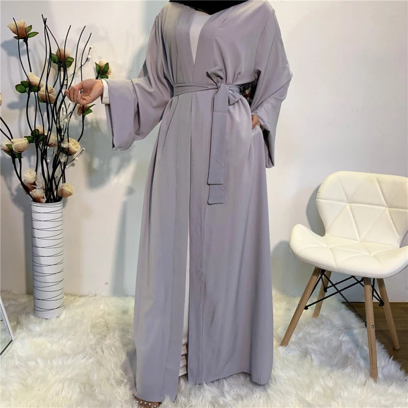 AliExpress ebay cross-border women's clothing Middle East Dubai popular solid color belted cardigan robe HM2060