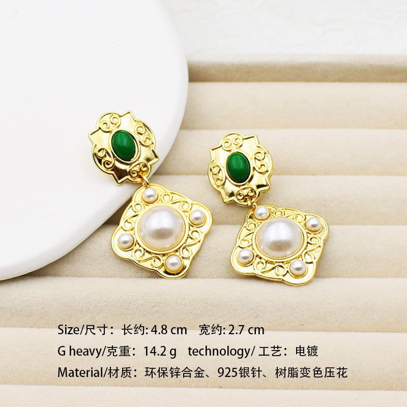 1-50 Qingdao medieval earrings sunflower enamel pearl earrings French court style net red earrings wholesale female