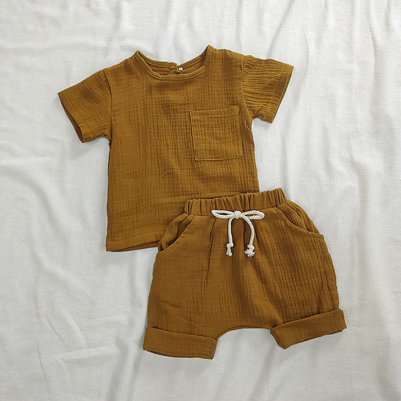 2022 new summer suits for boys and girls, pure cotton children's suits, two-piece sets for small and medium-sized children, infant suits