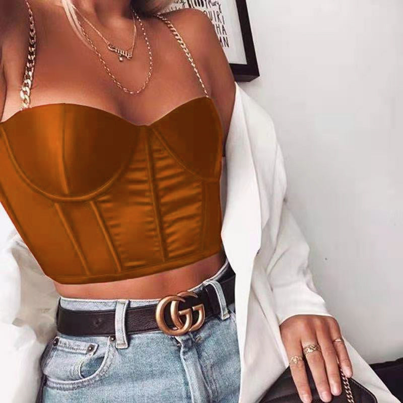 2021 summer Amazon wish cross-border fashion sexy women's body metal chain satin camisole vest women