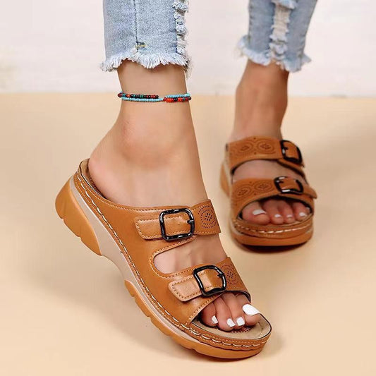 2022 summer foreign trade new large size sandals independent drill fashion wedge heel spot casual sandals