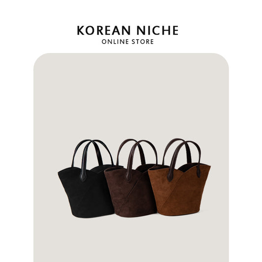 2023 new Korean version of the niche cross-border trade retro suede handbag female casual all-match basket bag