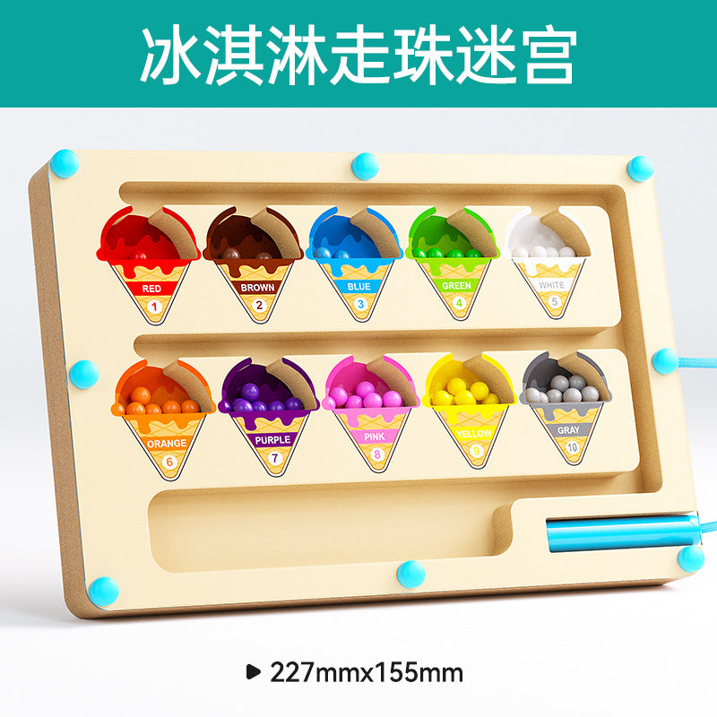 Wooden children's magnetic pen cognitive early education maze digital color classification counting board ball educational toys