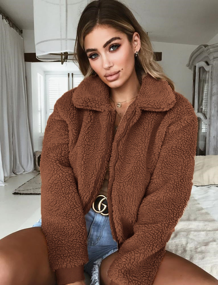 2021 winter cross-border ebay Amazon wish Europe and America warm velvet Teddy jacket jacket tops women's fur