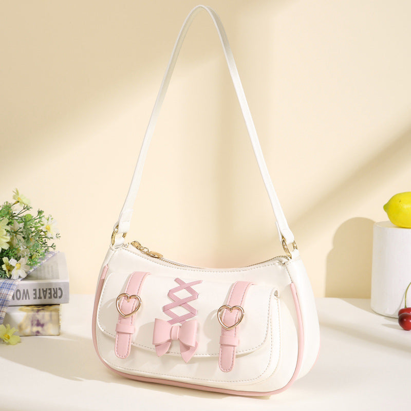 2023 new portable armpit bag baguette bag women's bag lolita bow sweet and cute lo bag small bag