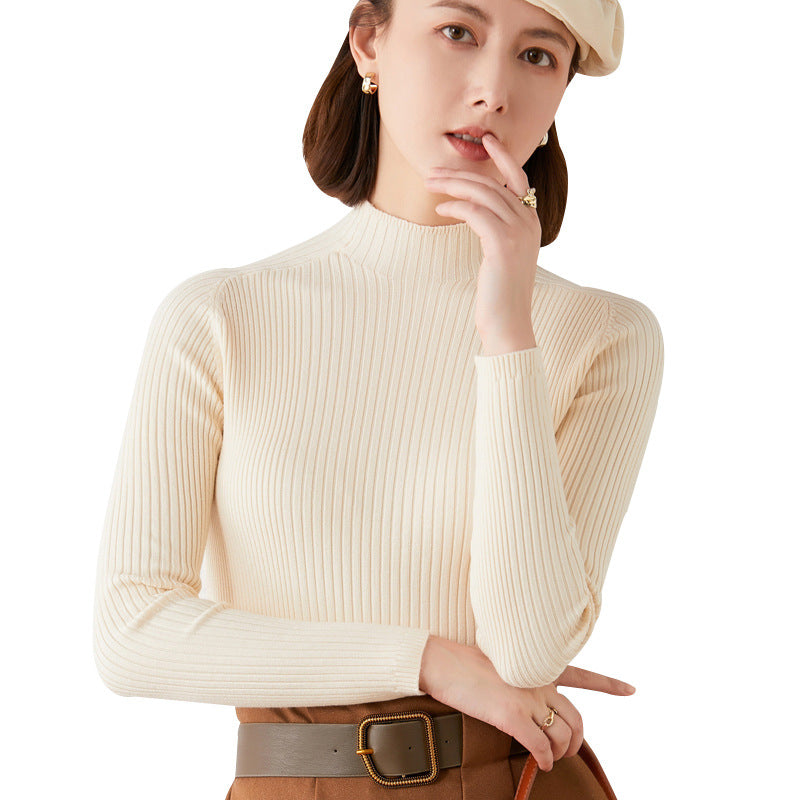 2024 autumn and winter knitted sweater half turtleneck drawstring slim wool bottoming sweater women's foreign trade one piece dropshipping