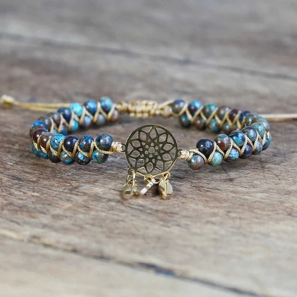 4MM Ocean Apatite Bracelet Golden Dream Catcher Accessories Woven Charm Beaded Bosnian Friendship Bracelet