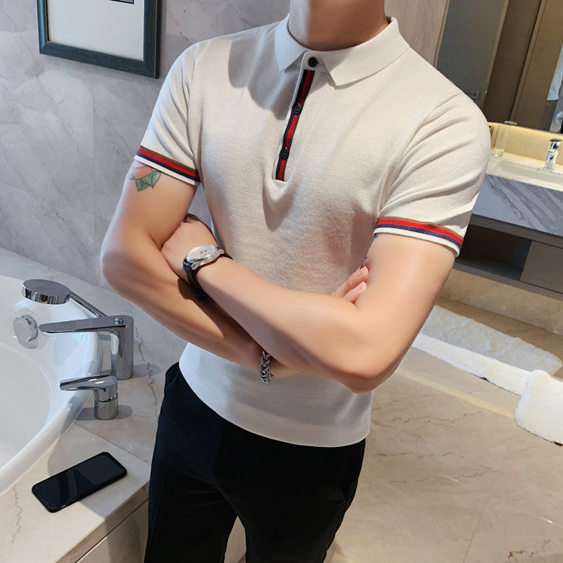 2024 Summer Men's Short Sleeve British Slim Lapel Trendy Casual POLO Shirt for Teenagers