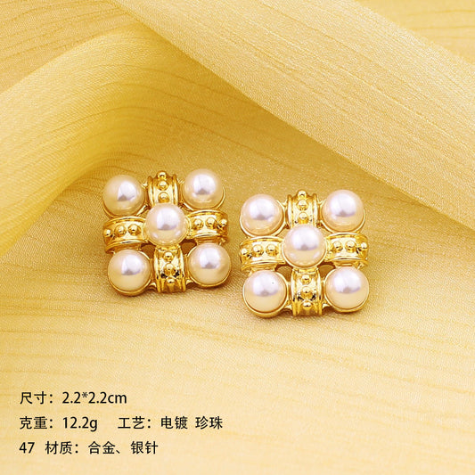 1-50 Qingdao medieval earrings sunflower enamel pearl earrings French court style net red earrings wholesale female