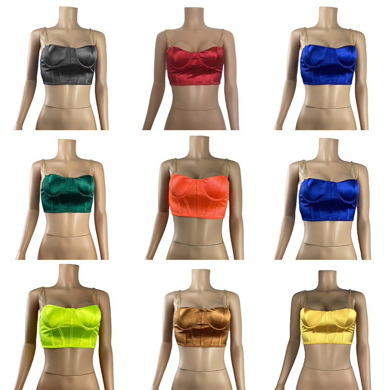 2021 summer Amazon wish cross-border fashion sexy women's body metal chain satin camisole vest women