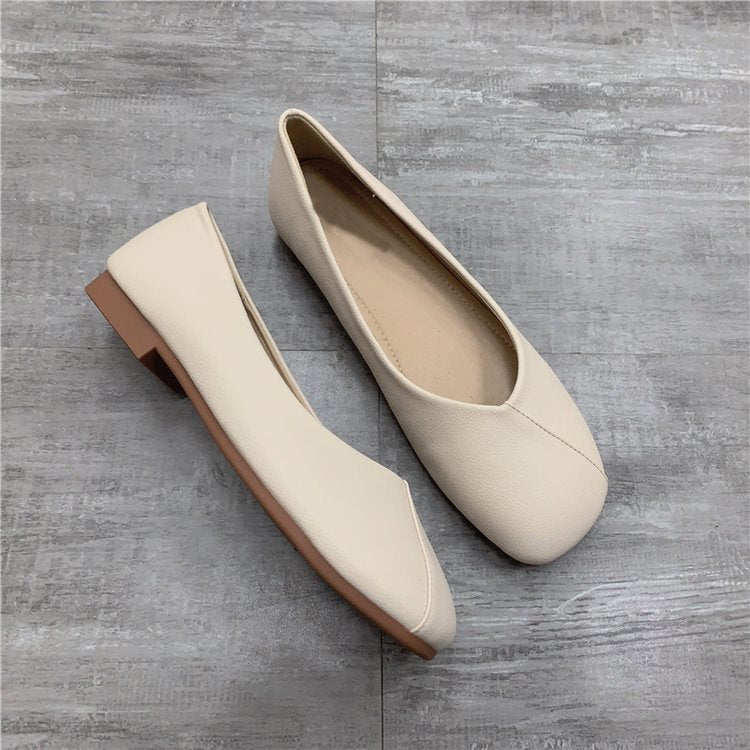 2023 autumn new Korean version square toe flat single shoes women's shallow mouth all-match grandma shoes all-match Mary Jane slip on