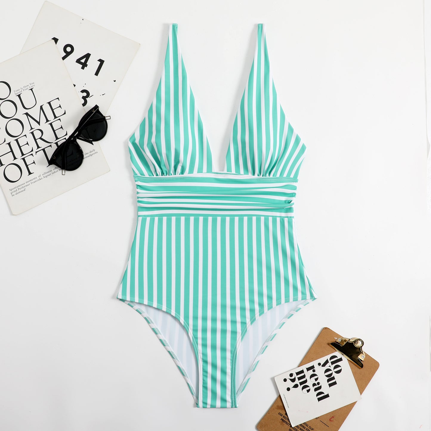 2023 new one-piece European and American export swimsuit women's striped cross-border Amazon one-piece dropshipping big breast seaside swimsuit