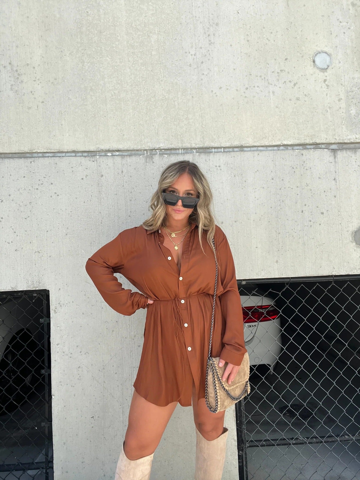 2024 European and American cross-border autumn new women's clothing independent station AliExpress fashion solid color long-sleeved shirt jumpsuit