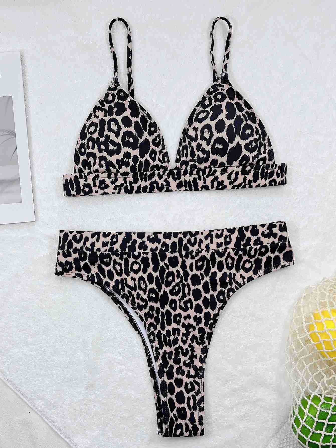 2023 new cross-border European and American sexy high-waisted leopard print backless bikini split women's swimsuit suit