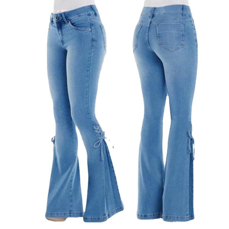 Women's European and American cross-border women's jeans mid-waist denim trousers stretch jeans women's flared pants