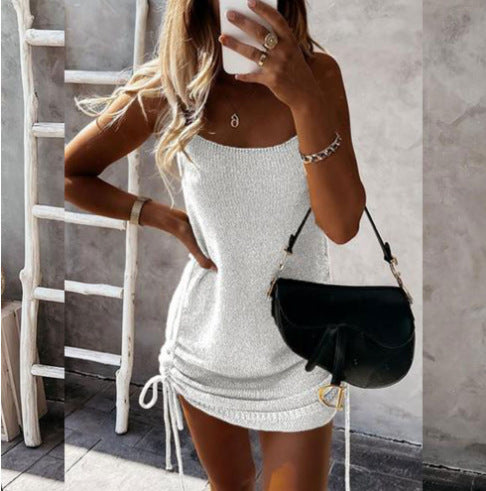 2023 European and American AliExpress summer women's clothing new sleeveless strap loose beach suspenders sweater dress needle