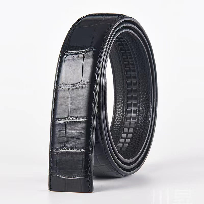 3.5CM men's belt, automatic buckle belt, without head, two-layer cowhide, without buckle, crocodile pattern, versatile.