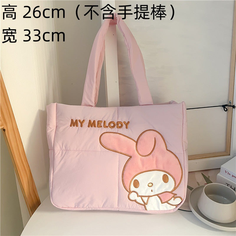 2023 New Cartoon Down Cloth Handbag Little Dog Shoulder Bag Cute Rabbit Tote Bag Birthday Gift