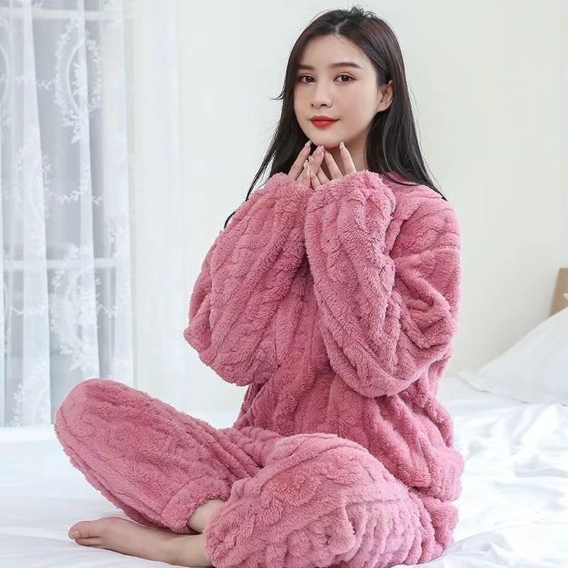 2023 Winter Solid Color Jacquard Uniform Warm Suit for Men and Women Comfortable Cotton Velvet Thickened Warm Home Clothes Suit Pajamas