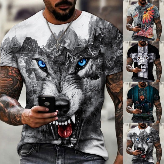 2023 new men's clothing casual digital printing trend T-shirt cross-border horror face digital printing 3DT T-shirt