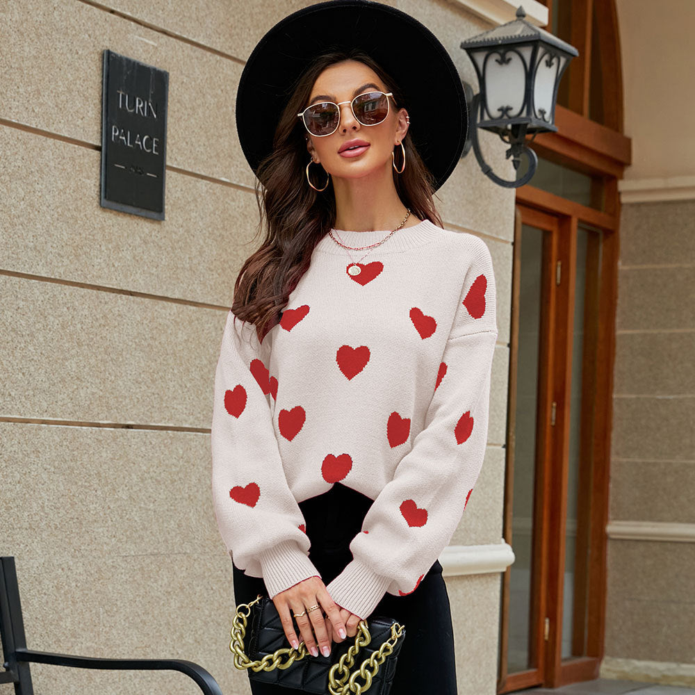 2023 Winter European and American New Valentine's Day Love Pullover Women's Sweater Women's Large Size Loose Cross-Border Sweater Women